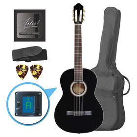 Artist CL44BK Full Size Classical Nylon String Guitar Pack 39 - Black