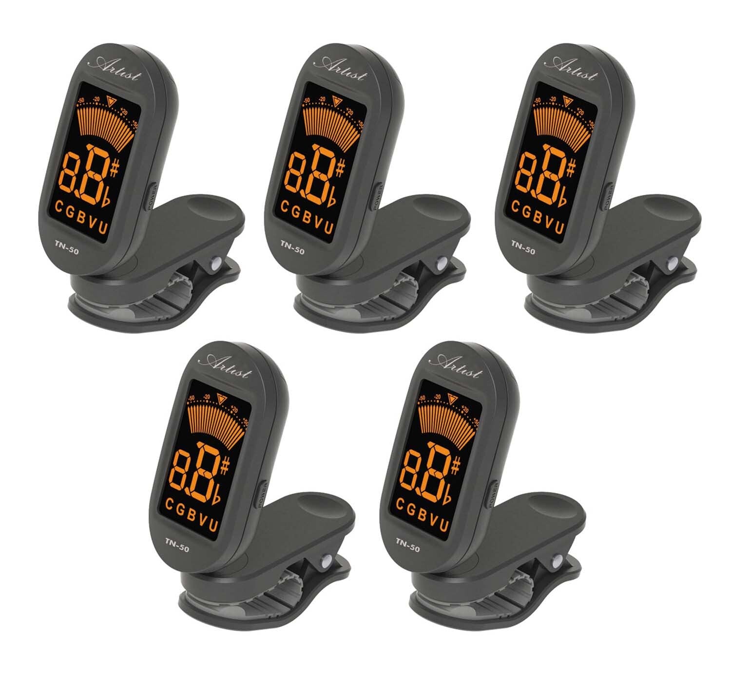 Artist TN50 Chromatic Clip On Guitar Digital Tuner 5 Pack