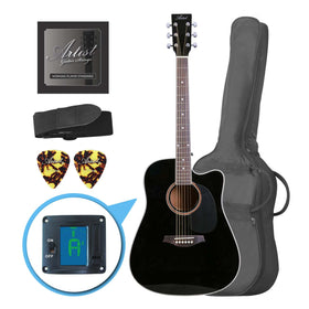 Customer Return Artist LSPCBK Beginner Acoustic Guitar Pack With Cutaway - Black